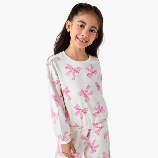 Juniors Bow Print Sweatshirt