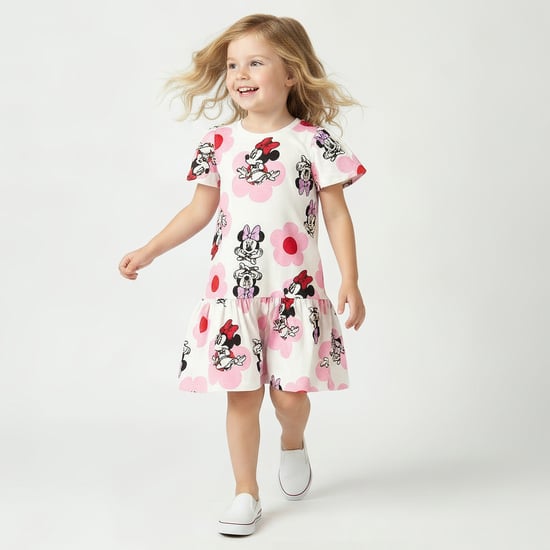Juniors Minnie Mouse Print Drop Waist Dress