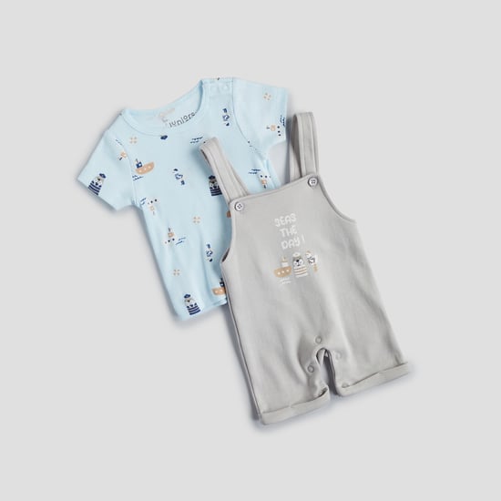 Juniors Printed Dungaree and T-shirt Set