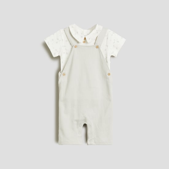 Giggles Textured Dungaree with T-shirt Set