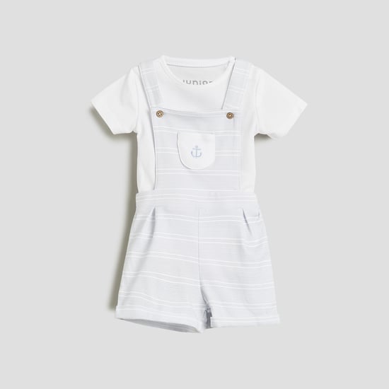 Juniors Striped Dungaree with T-shirt Set