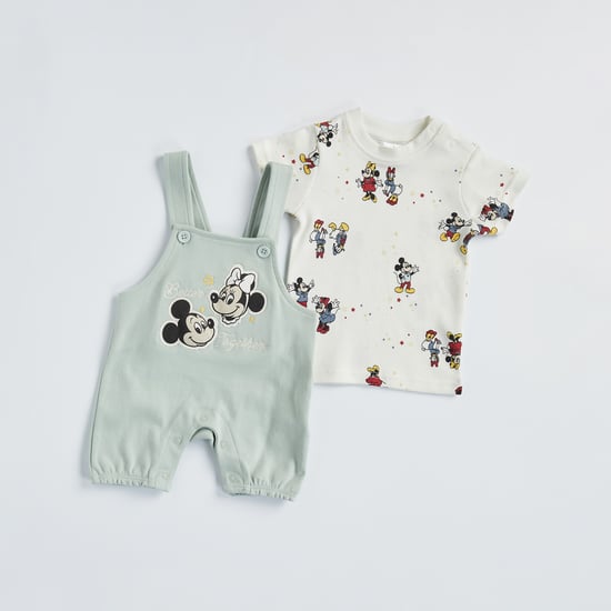 Mickey Mouse Applique T-shirt and Dungaree Set