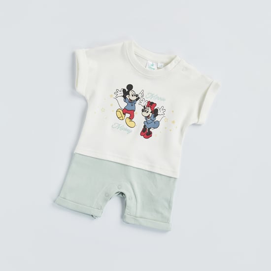 Mickey and Minnie Mouse Print Romper with Button Closure