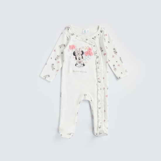 Minnie Mouse Print Sleepsuit with Button Closure