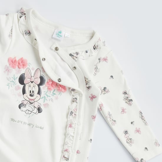 Minnie Mouse Print Sleepsuit with Button Closure
