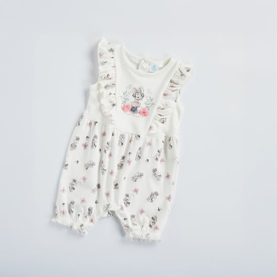 Minnie Mouse Print Romper with Button Closure