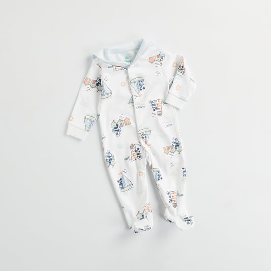Mickey Mouse Print Hooded Sleepsuit