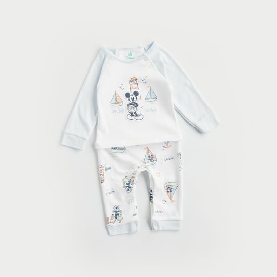 Mickey Mouse Print Sleepsuit with Button Closure