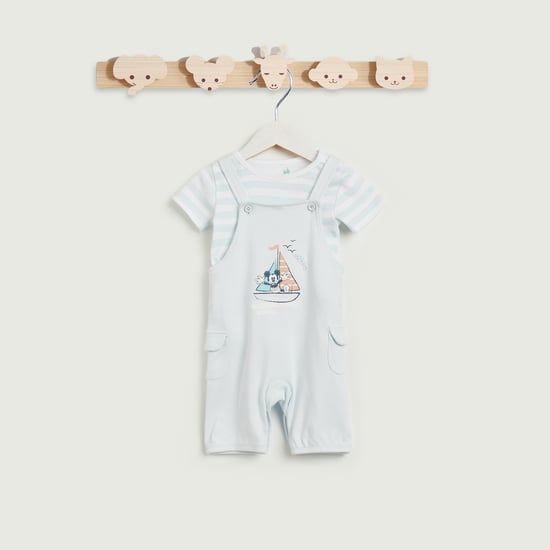Mickey Mouse Print T-shirt and Dungaree Set
