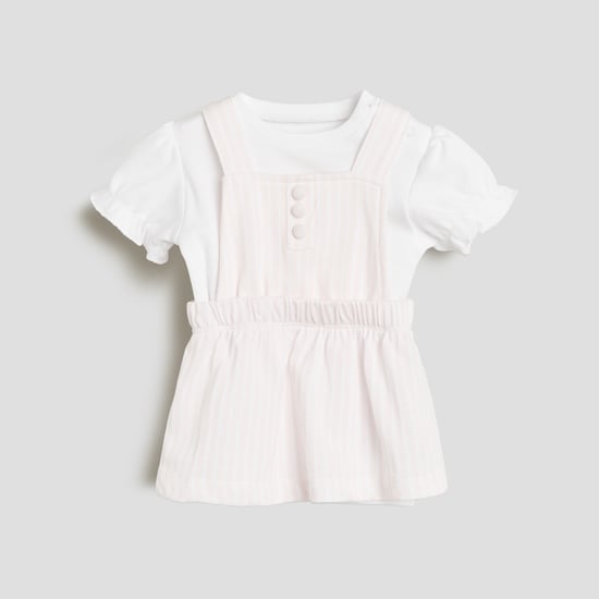 Juniors Striped Pinafore Dress and Top Set