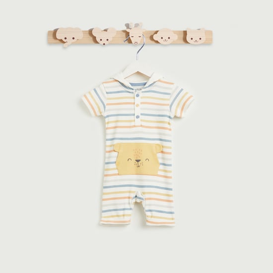 Juniors Striped Hooded Romper with Pocket