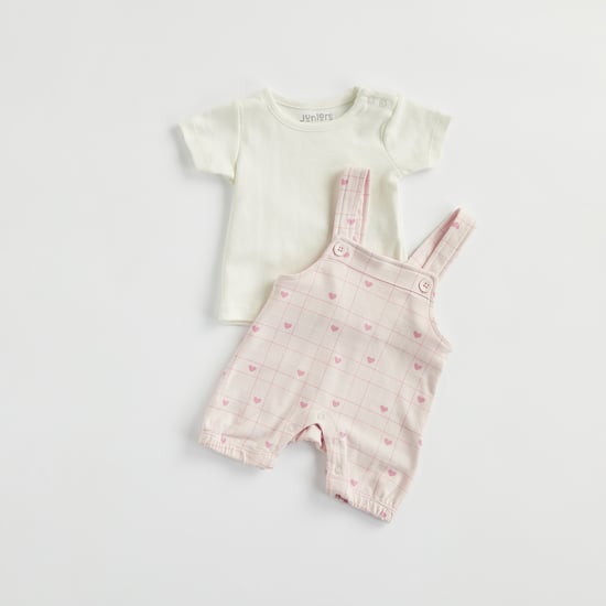 Juniors Heart Print T-shirt and Dungaree Set