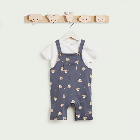 Juniors Printed Dungaree with T-shirt Set