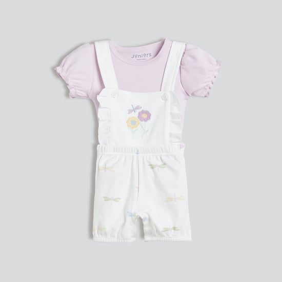 Juniors Embroidered Dungaree and T-shirt Set