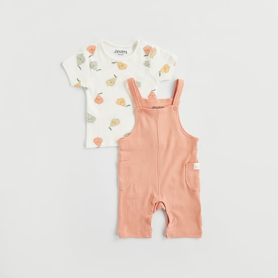 Juniors Printed T-shirt and Dungaree Set