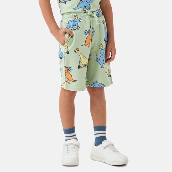 Juniors Dinosaur Print Shorts with Drawstring Closure and Pockets