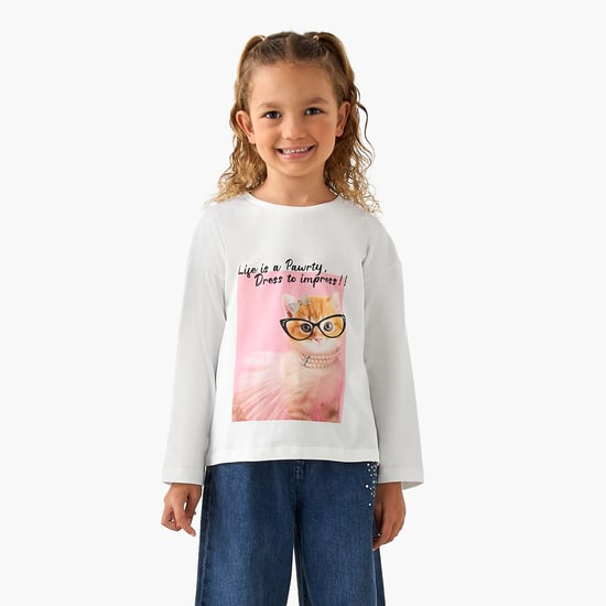 Juniors Cat Print T-shirt