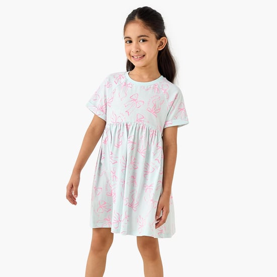 Juniors Bow Print A-line Dress