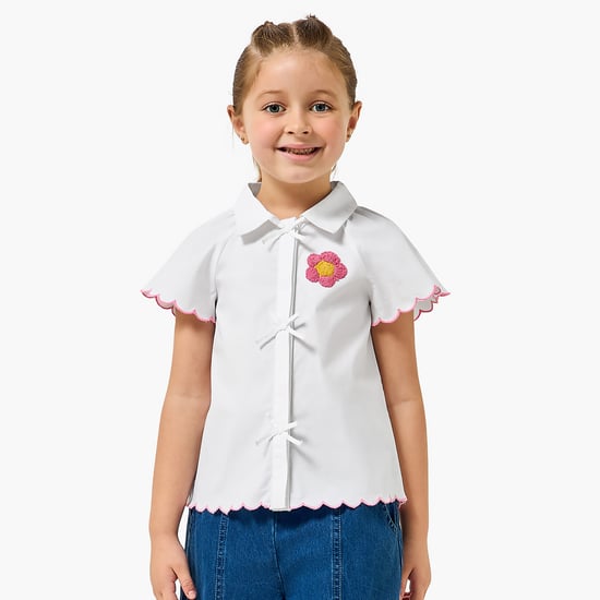 Juniors Embroidered Shirt with Bow Detail