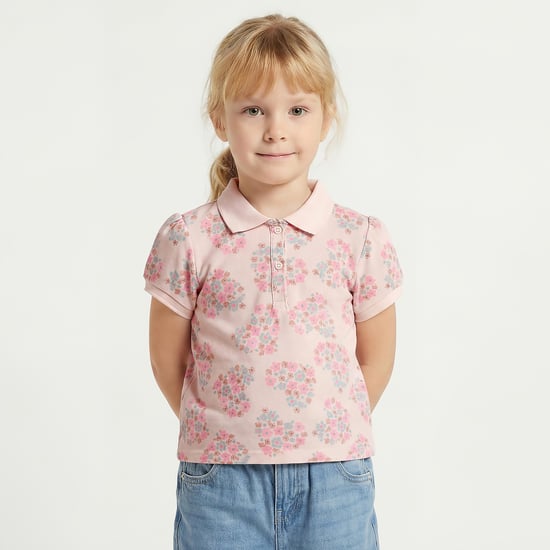 Juniors Floral Print Polo T-shirt