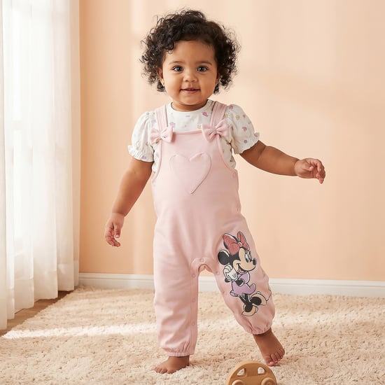 Juniors Minnie Mouse Print Dungaree and T-shirt Set