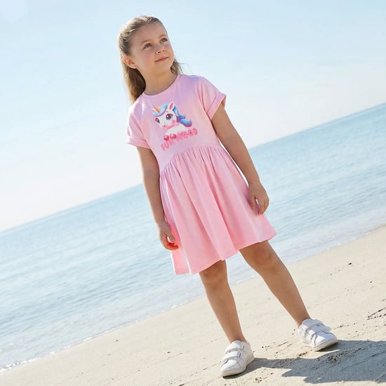 Juniors Unicorn Print A-line Dress