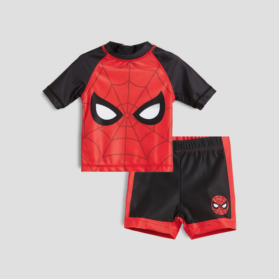 Juniors Spiderman Print Rash Guard Shorts Set