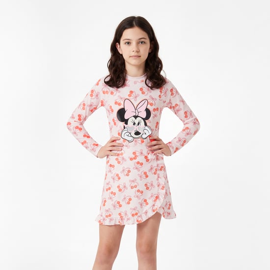 Juniors Minnie Mouse Print Swimsuit and Skirt Set