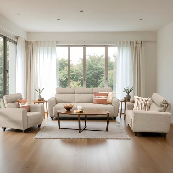 Helios Emily Fabric 3+2+1 Seater Sofa Set - Beige