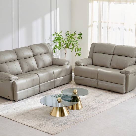 Torino Half Leather 3+2 Seater Electric Recliner Set - Grey