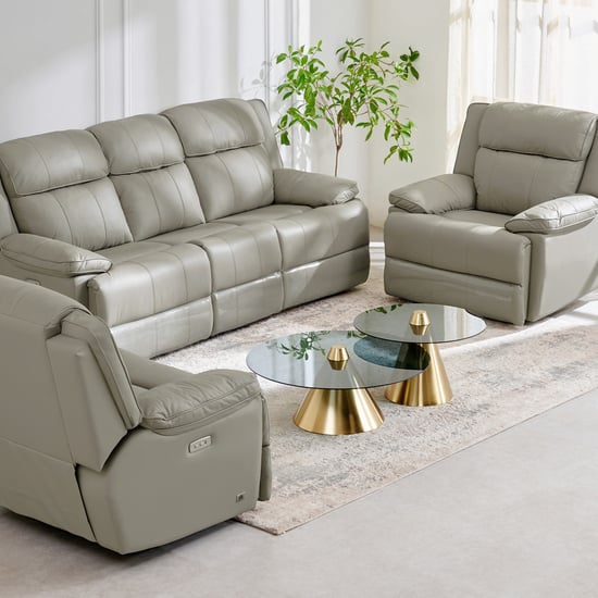 Torino Half Leather 3+1+1 Seater Electric Recliner Set - Grey
