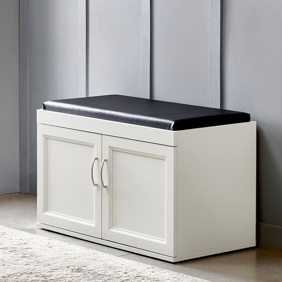 Helios Alton 12 Pairs Shoe Cabinet with Cushion Seat - White