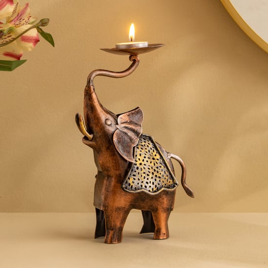 Corsica Mystic India Metal Elephant T-Light Holder - Small
