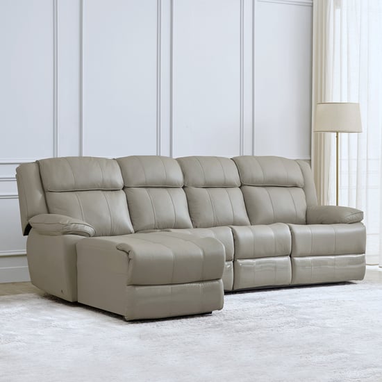 Torino Half Leather 3-Seater Left Corner Recliner with Chaise - Grey