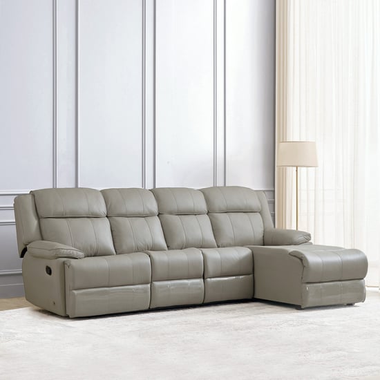 Torino Half Leather 3-Seater Right Corner Recliner with Chaise - Grey