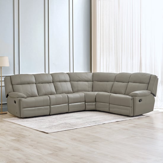 Torino Half Leather 6-Seater Corner Recliner - Grey