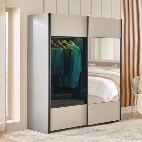 Tiffany 2-Door Sliding Wardrobe with Mirror - Grey