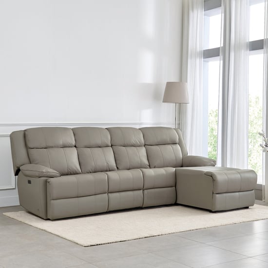Torino Half Leather 3-Seater Electric Recliner with Right Chaise - Grey
