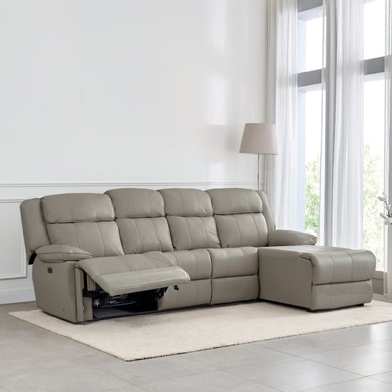 Torino Half Leather 3-Seater Electric Recliner with Right Chaise - Grey