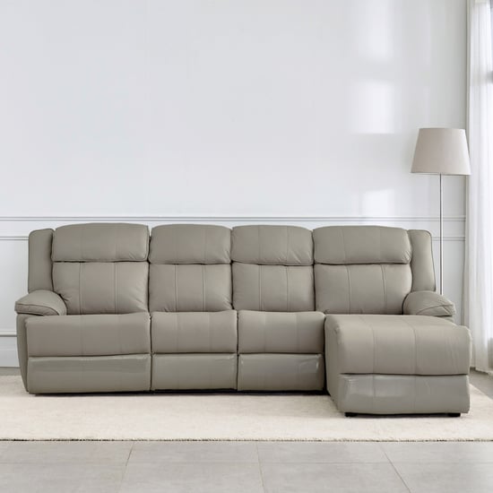 Torino Half Leather 3-Seater Electric Recliner with Right Chaise - Grey