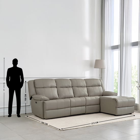 Torino Half Leather 3-Seater Electric Recliner with Right Chaise - Grey