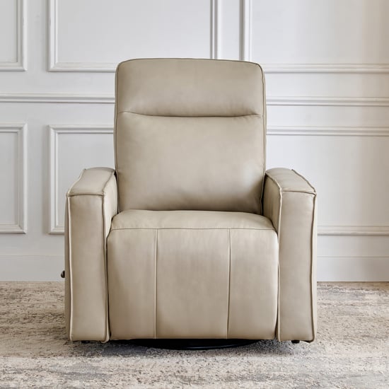 Hamburg Half Leather 1-Seater Swivel Rocking Recliner - Beige