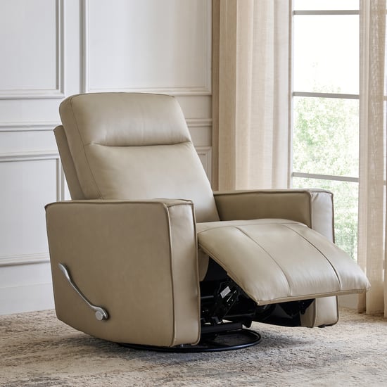 Hamburg Half Leather 1-Seater Swivel Rocking Recliner - Beige
