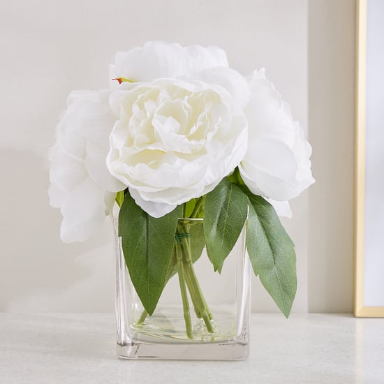 Gloria Crystal Artificial Peony Flowers in Glass Vase
