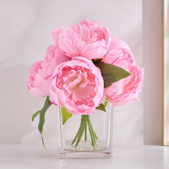 Gloria Crystal Artificial Peony Flowers in Glass Vase