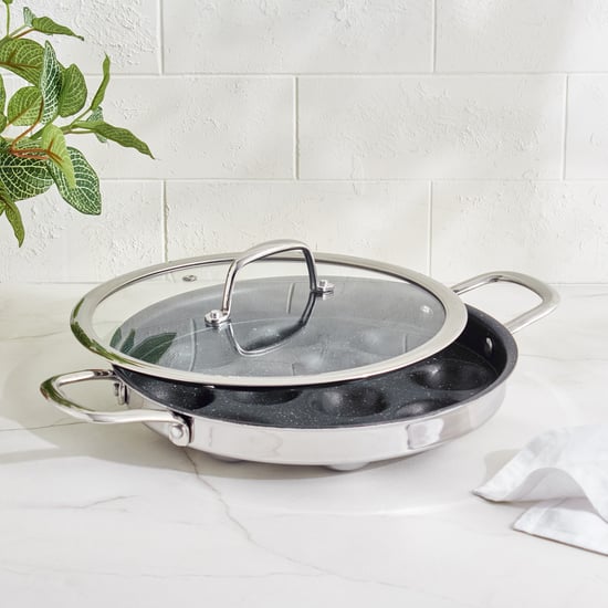 Terra Tales Lavin Triply Stainless Steel Non-Stick Paniyarakal with Lid - 27cm