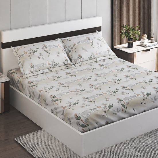 Slate Kids Safari Cotton 150TC Printed 3Pcs Queen Bedsheet Set