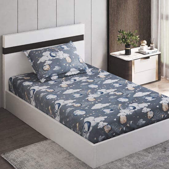 Slate Kids Space Cotton 150TC Printed 2Pcs Single Bedsheet Set