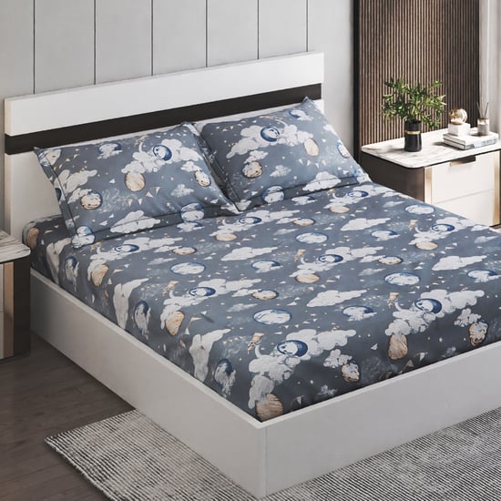 Slate Kids Space Cotton 150TC Printed 3Pcs Queen Bedsheet Set