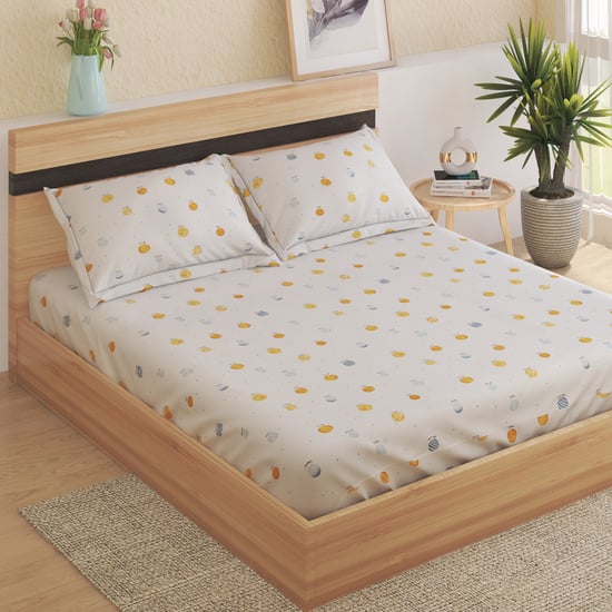 Slate Kids Space Cotton 150TC Printed 3Pcs Queen Bedsheet Set